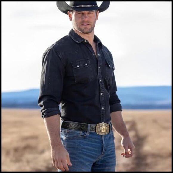 Western Leather Belt with Detachable Poker Buckle, Adjustable Fit main image 2